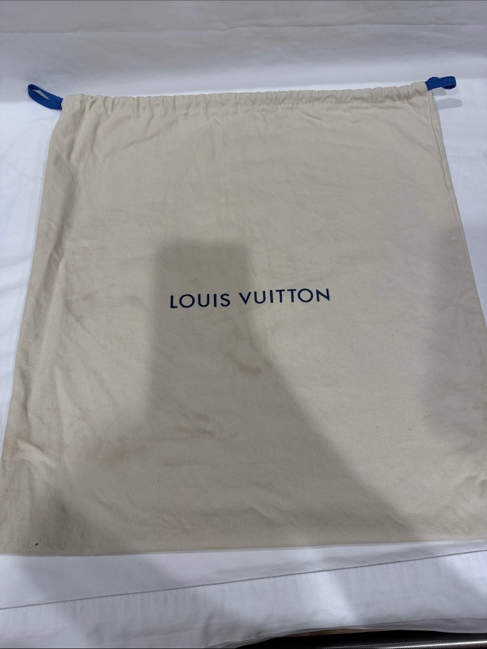 Louis Vuitton Beige Fabric Dust Bag with Blue Drawstrings